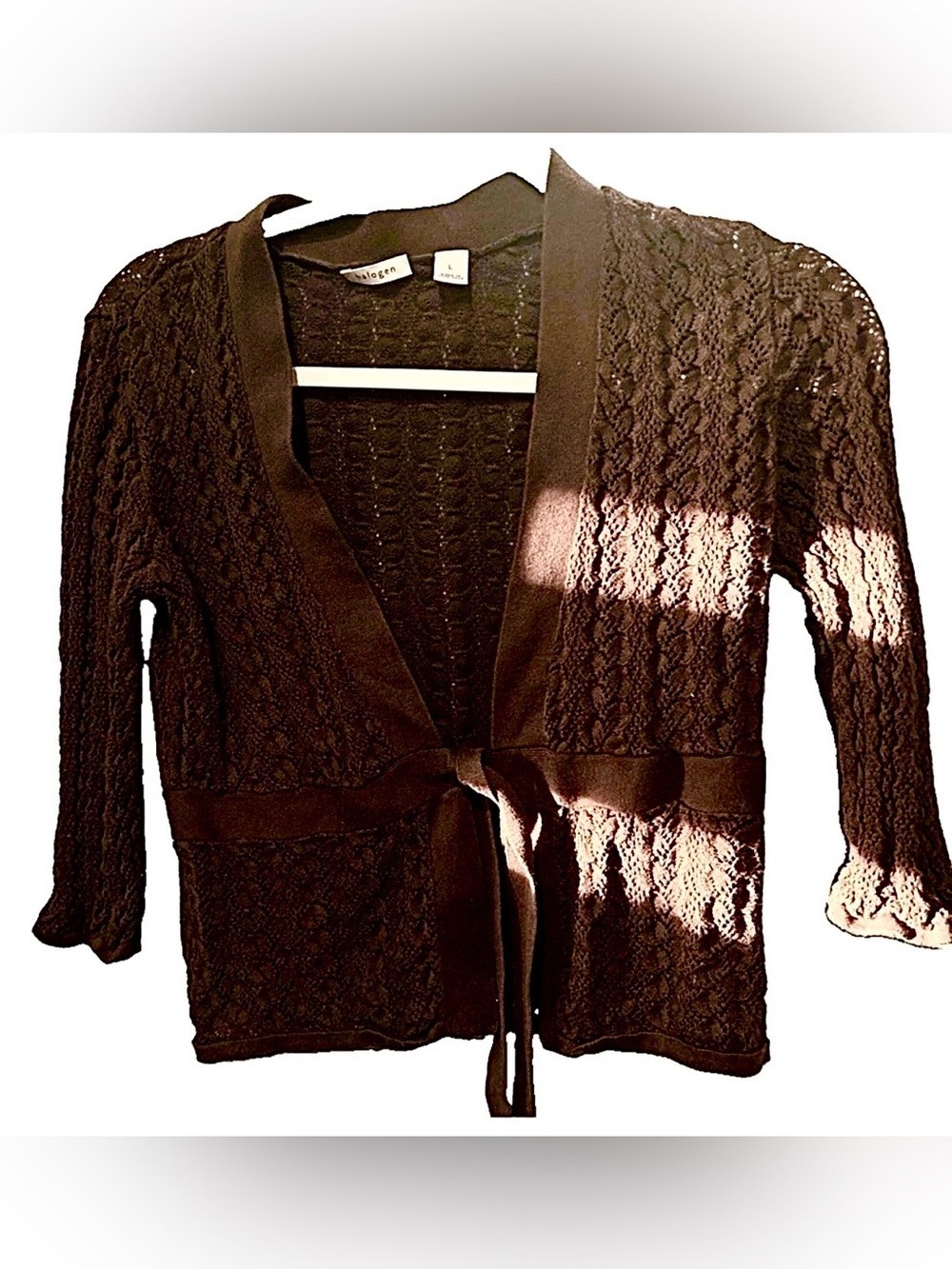 Halogen Women’s Large Brown Knit Tie-Front Sweater Cardigan